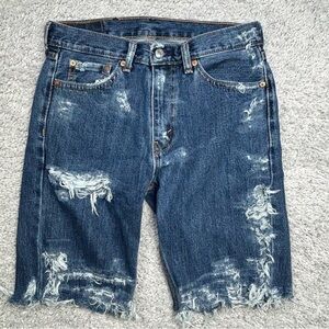 Levi's Shorts Mens 30 Jeans Cut Offs Denim Reworked Distressed Holes Raw Hem 505